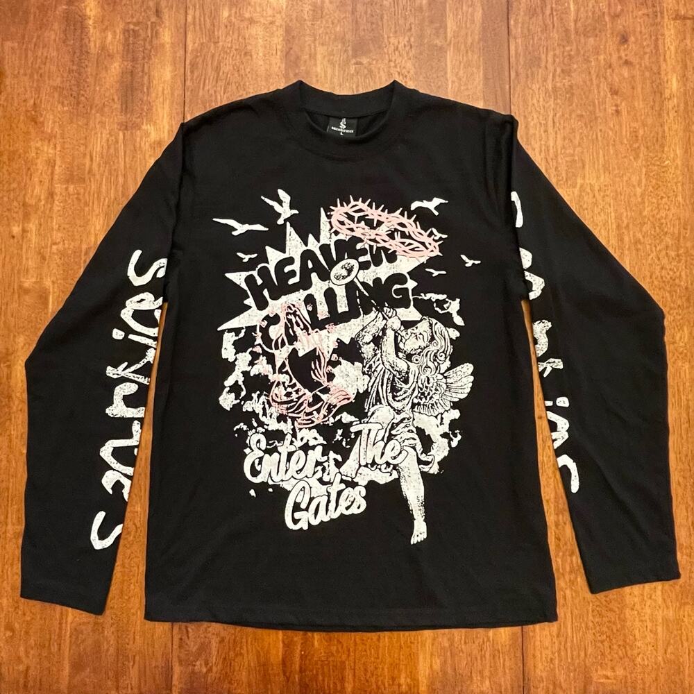 Sackrifices Heaven Calling Enter The Gates Graphic Long Sleeve Shirt Tee Black L